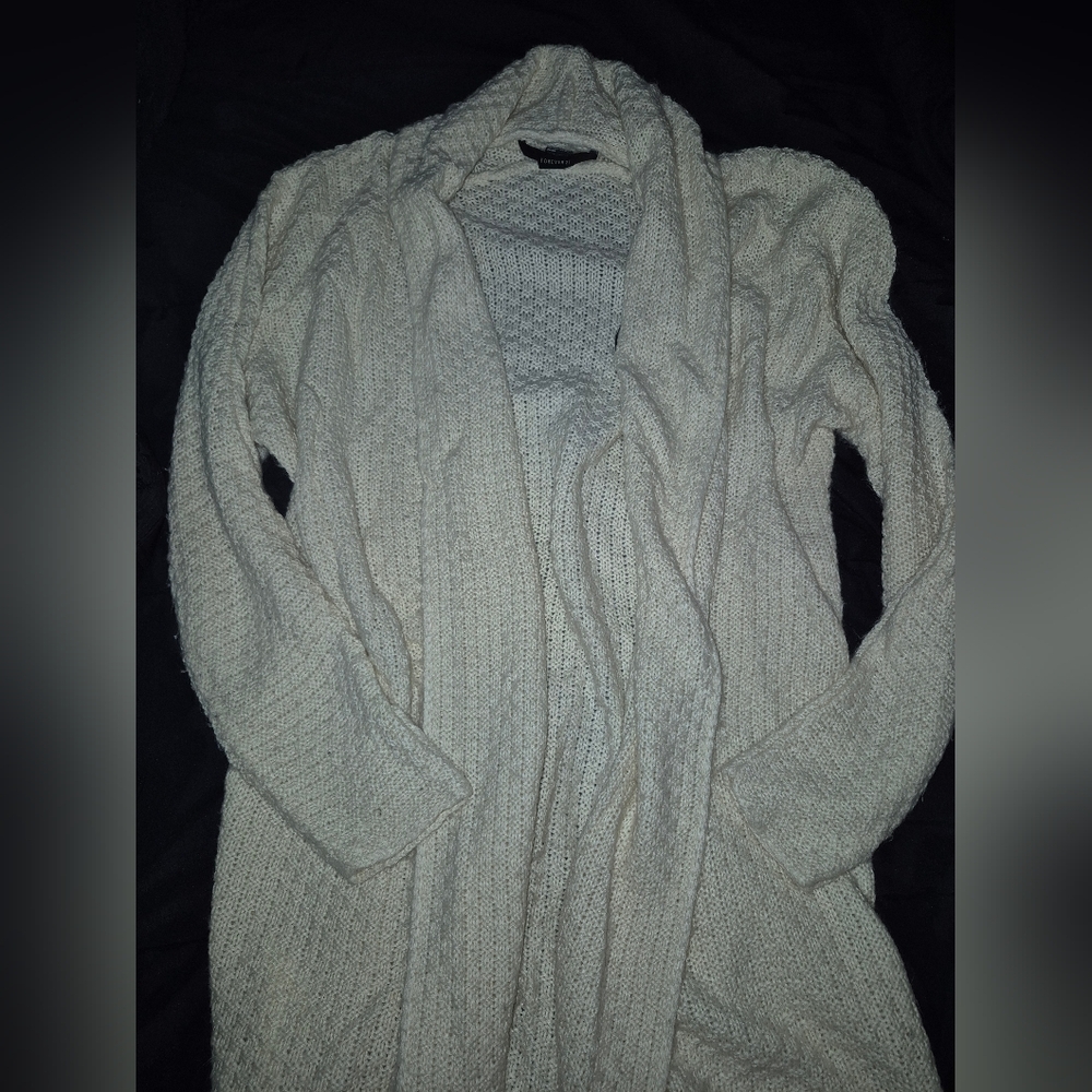 Forever 21 Cream Open-Front Cardigan